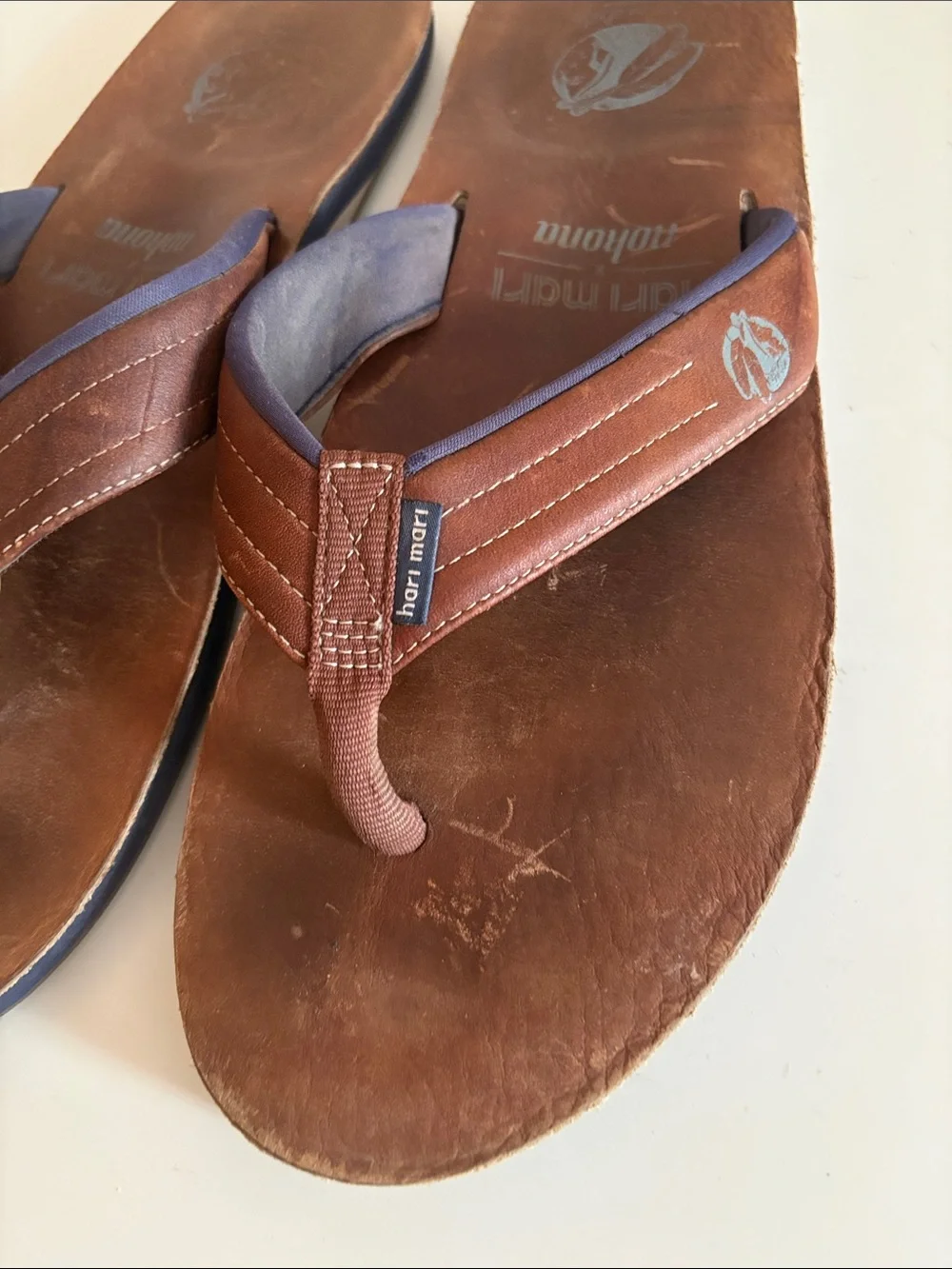 Hari Mari x Nokona Men's Tan Leather Flip Flops From Baseball Gloves Size 13
